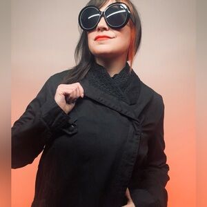 FRANCESCA'S / Black Trench Style Coat Lace Details / Large